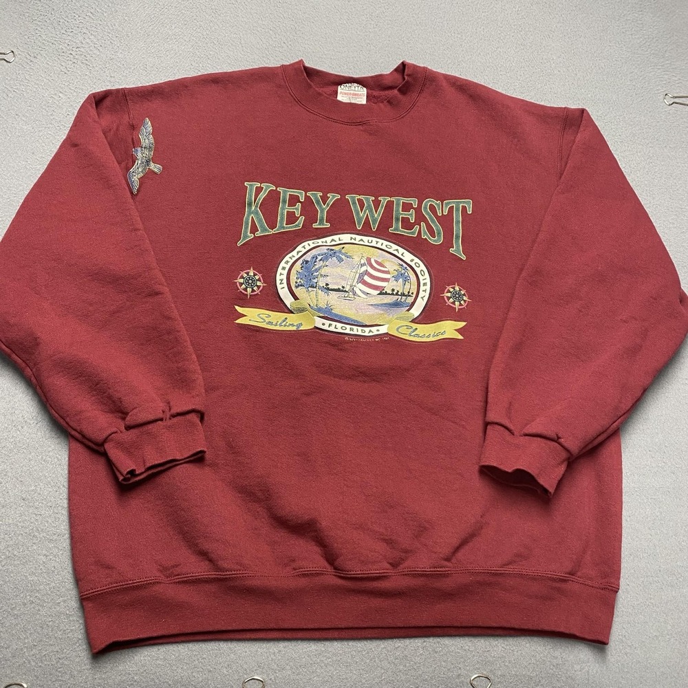 Vintage Key West Oneita Sweatshirt Mens 2XL Red Nautical Florida‎ Crewneck 90s